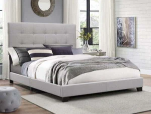 Crown Mark Florence Gray Upholstered Panel Bed, Full size - Picture 1 of 6