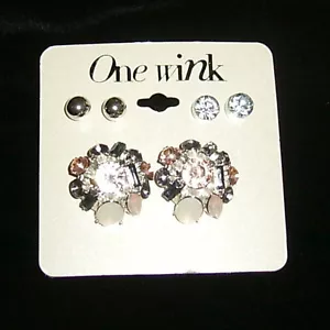 New set of 3 pierced earrings silver/rhinestone - Picture 1 of 3