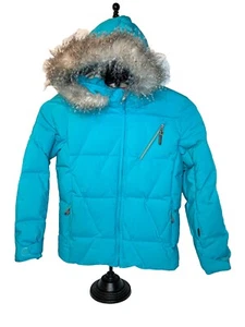 Spyder  Snow Jacket  Youth Girls Size 10 Turquoise Faux Fur Hoodie Ski Winter - Picture 1 of 23