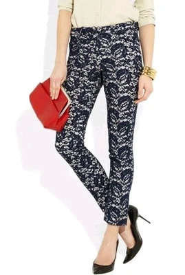 ERDEM Connelly кружева брюки узкие ноги брюки размер США 2 темно-синий/крем шелковая смесь (B2 - Изображение 1 из 4