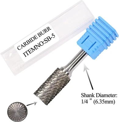 SB-5 Tungsten Carbide Burr Rotary File Cylinder Shape Double Cut with 1/4''Shank - Image 1 of 4