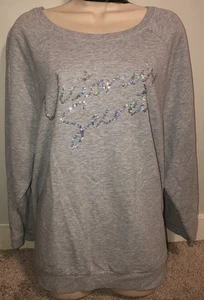 Grauer Pailletten Glitzer Logo vorne Pullover Sweatshirt Victorias Secret Gr. XL - Bild 1 von 7