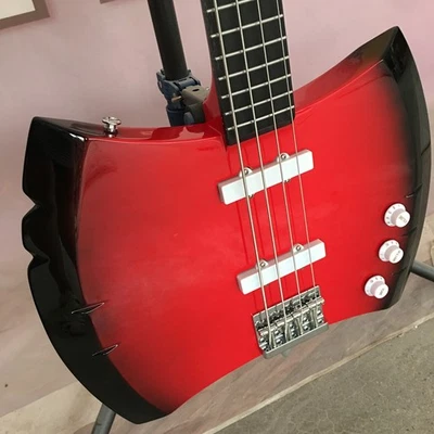 Red Marceline Double-edged Axee Electric Bass 4 String Maple Neck Chrome Part - Image 1 of 4