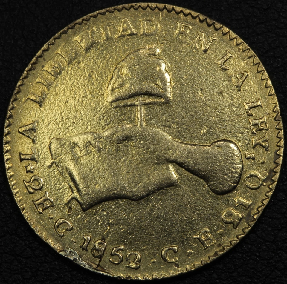 1852 Ga JG México Primera República Oro Dos Escudos 2E KM-380.3 - Soldadura Foto 1 de 3