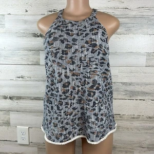Anthropologie W5 Blue Leopard Print Halter Tank  Top Women’s Size Medium Fringe - Picture 1 of 12