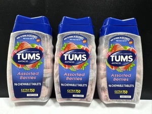 Lot of 3 TUMS Extra Strength 750 - Assorted Berries 96~Chewable Tablets Exp09/27 - Picture 1 of 8