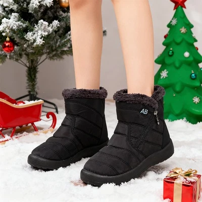 ARTIFICAL-GARLAND-WREATH Womens Winter Snow Warm Fur Lined Waterproof Non-slip Ladies Ankle Boots Shoes