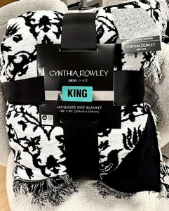 CYNTHIA ROWLEY Halloween Jacquard Knit KING Black & White Skull Web Blanket NWT - Picture 1 of 6