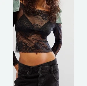 NWT $98 Free People Intimately Mademoiselle Top Sz Small Black Lace Shoulder Bow - Picture 1 of 20