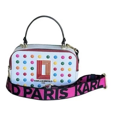 Karl Lagerfeld Paris Premium Leather Simone Studded Dots Crossbody Camera Bag - Image 1 of 4