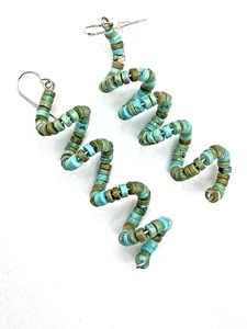 Kingman Türkis Perlen Coiled Ohrringe Spirale Indianer Handarbeit - Bild 1 von 8