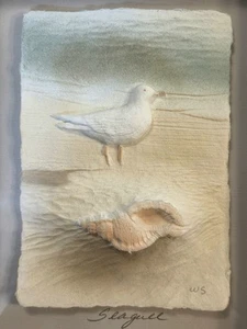 Vintage Figi grafica 3D carta fusa arte gabbiano conchiglia spiaggia spiaggia casa nucleo - Foto 1 di 13