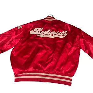 VINTAGE BUDWEISER KING OF BEERS ANHEUSER BUSCH SATIN JACKET, USA LARGE - Picture 1 of 11