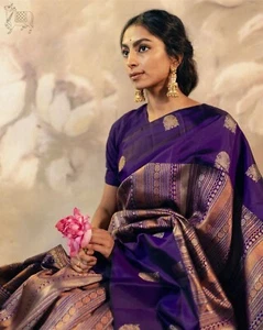 Designer Sari Bollywood Bridal Silk Saree Blouse South Indian Party Wear Saree - Picture 1 of 11