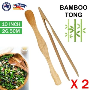 2pcs Long 26.5cm Bamboo Tong Eco-friendly Toast Wooden Tong Clip Tool Salad AU - Picture 1 of 9