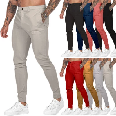 Mens Chino Trousers Slim Fit Casual Cotton Stretch Pants Skinny Denim Work Jeans - Image 1 of 4