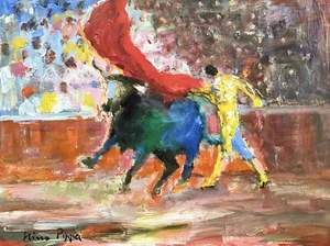 9”X12”Nino Pippa Original Oil Painting Modern Western Art Bullfight Aja Toro - Picture 1 of 2