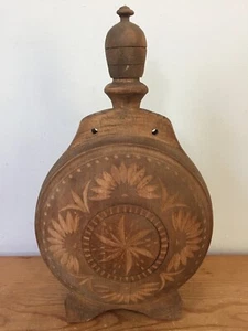 Vtg Antique Carved Wood Moroccan Style Water Wine Canteen Flask Bottle 12.25" - Picture 1 of 10