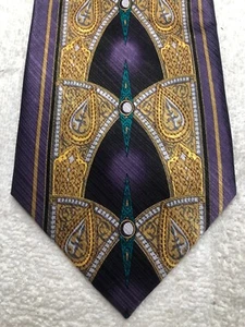 IRVINE PARK MENS TIE PURPLE GOLD GRAY TEAL GREEN 4 X 60 - Picture 1 of 4