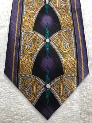 IRVINE PARK MENS TIE PURPLE GOLD GRAY TEAL GREEN 4 X 60 - Image 1 of 4