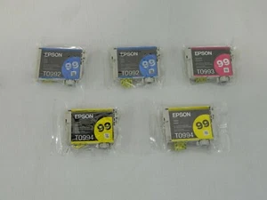 5 Genuine Epson 99 (2) T099220 (1) T099320 (2) T099420 Ink Cartridges NO BOXES - Picture 1 of 2