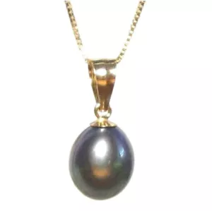 Colgante simple de perlas negras AAA genuinas de 8-9 mm en oro amarillo o blanco de 14 K - Imagen 1 de 2