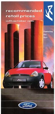 Ford Ka & Ka2 Prices & Optional Extras 1996-97 UK Market Foldout Brochure - Image 1 of 2