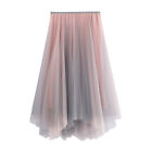 Women High Waist Mesh Maxi Skirts Sheer Net Tulle Pleated A Line Lady Long Dress