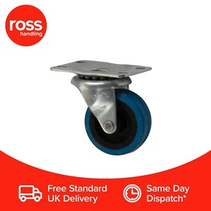 Flexello 61 Serie 63mm Piastra Superiore Ruota Ruota Gomma Blu Durevole Placcata UK - Foto 1 di 1