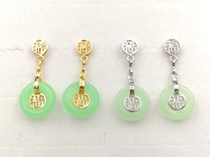 Pendientes colgantes de tachuelas redondos de donut de jade verde claro de 18 kgp felicidad fortuna - Imagen 1 de 20