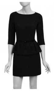 NANETTE LEPORE Navy Silk Tonal Jacquard Disco Jazz Peplum Dress ~ SZ 2 - Picture 1 of 10