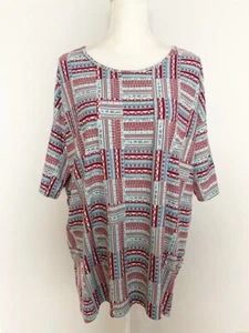 LuLaRoe Womens Tunic Top Blouse Size L Blue Red Scoop Neck Short Dolman Sleeves - Picture 1 of 12