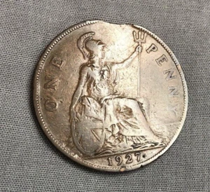 Planchet Clipped Error 1927 British Penny Britain Coin circulated - Picture 1 of 12