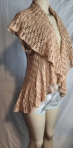 Crochet Cardigan open Waterfall Ruffle  Cape By Midnight Velvet Sz M Peach - Picture 1 of 8