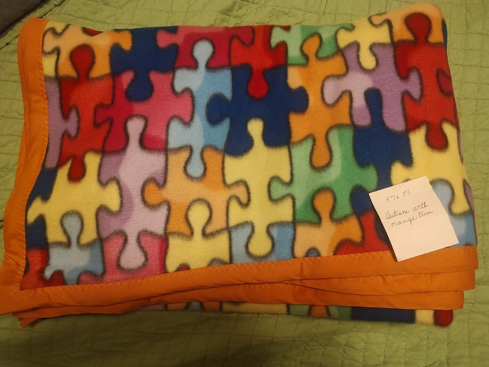 Rare Autism Throw Blanket 57x59 Puzzle Pieces Autism Awareness Autistic Homemade - Image 1 of 4