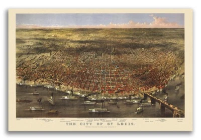 Mapa panorámico antiguo de la ciudad de St. Louis Missouri 1874 - 16x24 Foto 1 de 4