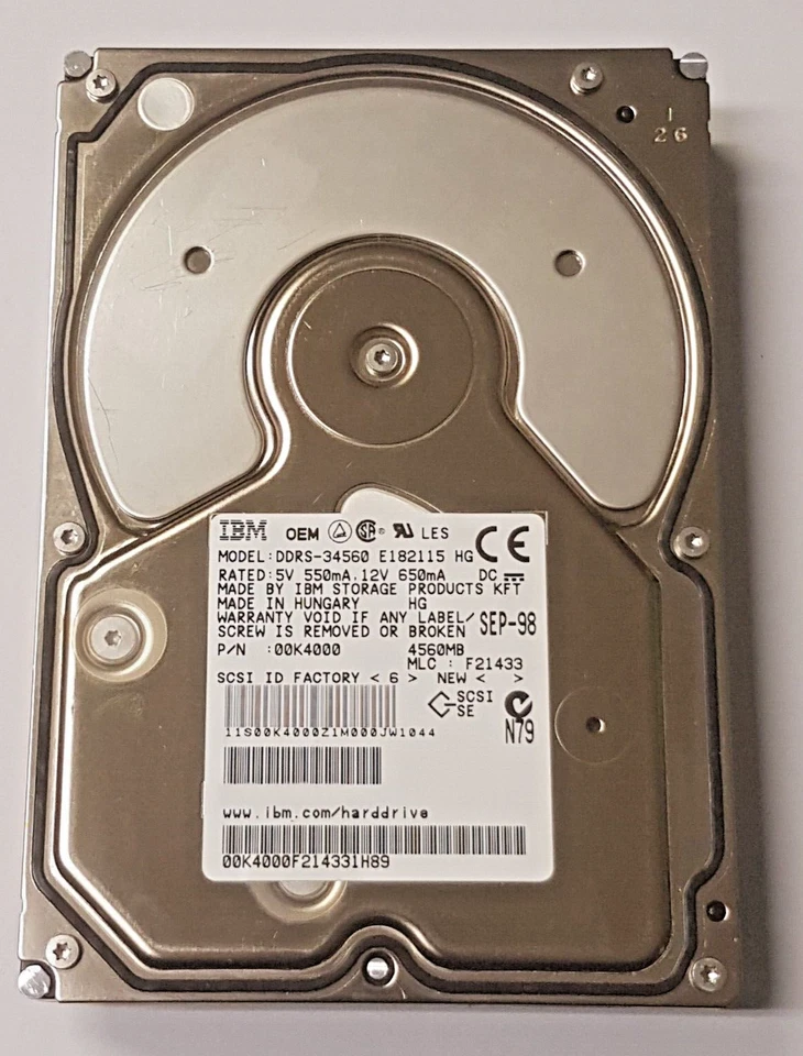 4.5 GB IBM OEM DDRS-34560 Pn 00K4000 SCSI II 68-Pin 7.2K 512KB 3.5 " Hard Drive - Image 1 of 1