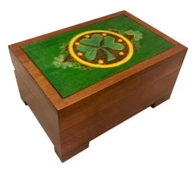 Celtic Shamrock Chest Box Polish Handmade Wood Celtic Lucky Charm Keepsake  - Image 1 of 4