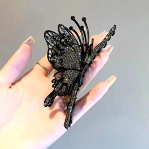 Luxury Women Rhinestone Black Butterfly Hair Clip Girls Hair Accessories Gift - Picture 1 of 3