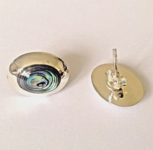 Orecchini a perno argento sterling grossa cupola ovale abalone paua conchiglia 14 mm x 11 mm - Foto 1 di 3