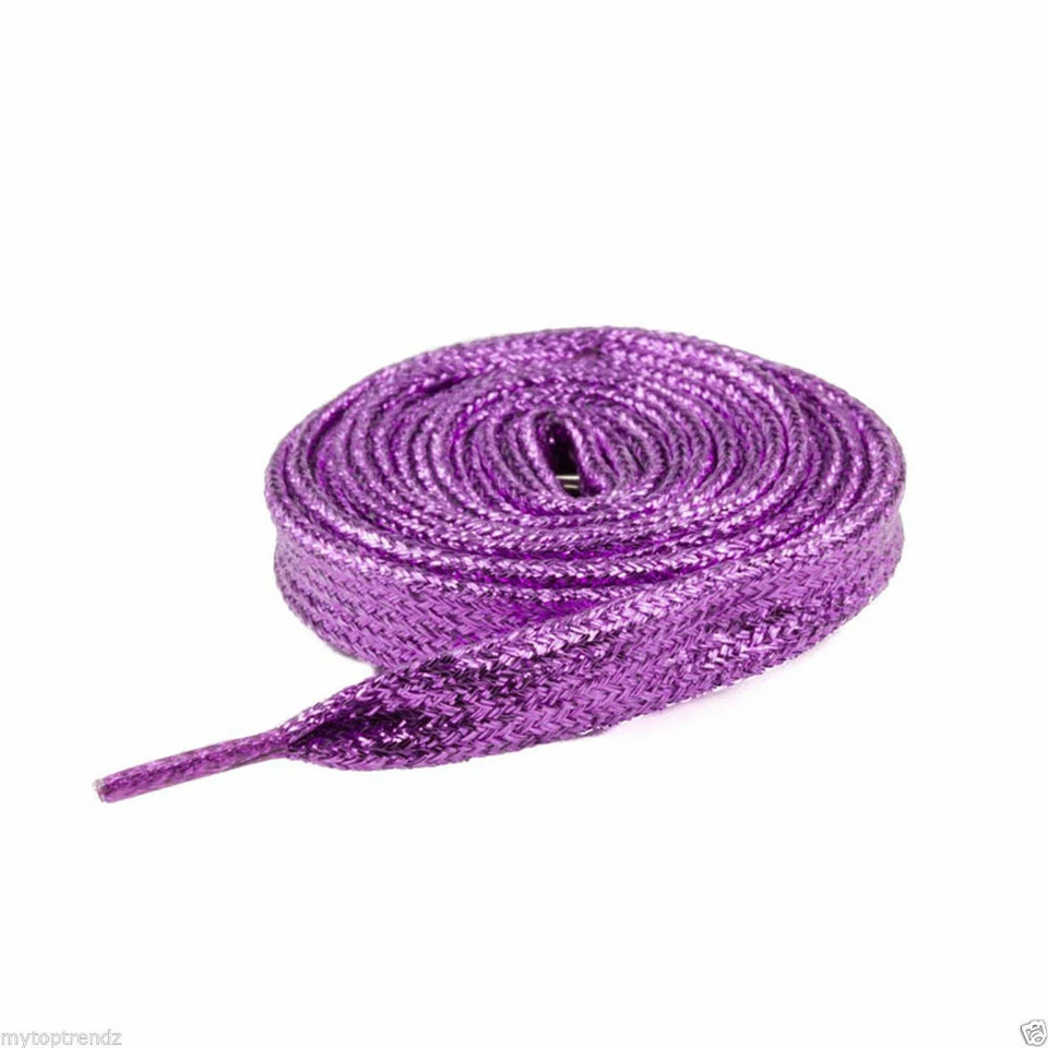 2 PAIR  Purple Glitter Shoelace Flat Metallic Sparkly Girls Trainers Dance Shoe - Image 1 of 1