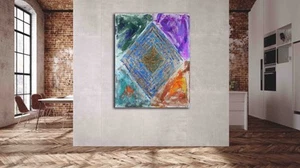 Abstraktes, unikates Leinwandbild "VEGA", mit Blattgoldveredlung. 100x80x4 - Bild 1 von 16