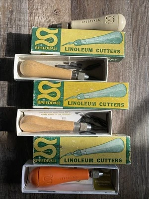 Lot Vintage Speedball Linoleum Cutter No. 4131  2 Wood/ 2 Resin - Image 1 of 4