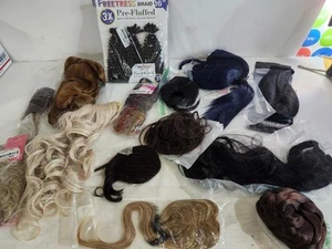 Lot of 15 Assorted Synthetic Hair Extensions Toppers Buns Bangs - Picture 1 of 10