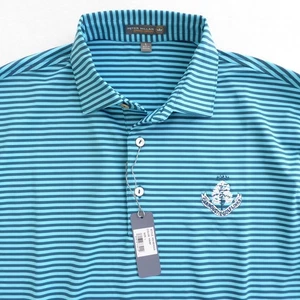 Peter Millar Mens Summer Comfort Carnoustie Golf Blue Stripe Polo Shirt Large - Picture 1 of 11