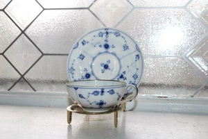Antike Royal Copenhagen blau geriffelte schlichte Kaffeetasse & Untertasse um 1870-1890 - Bild 1 von 7