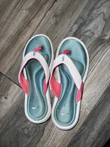Nike Comfort Fußbett Damengröße 8 blau pink weiß Riemen-Flip-Flop Sandalen - Bild 1 von 5