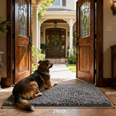 Tapete de porta de cachorro 24x16 para patas enlameadas absorvente caçador de sujeira antiderrapante lavagem chenille - Imagem 1 de 4