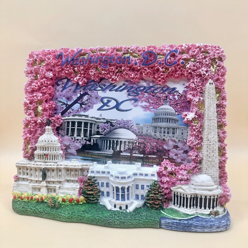 Washington DC Souvenir Ceramic Photo Frame Capitol White House Cherry Blossom - Image 1 of 1