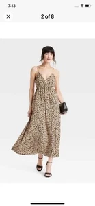 Women's Ruched Midi Dress - A New Day Beige Leopard Print XL NWT - Picture 1 of 3